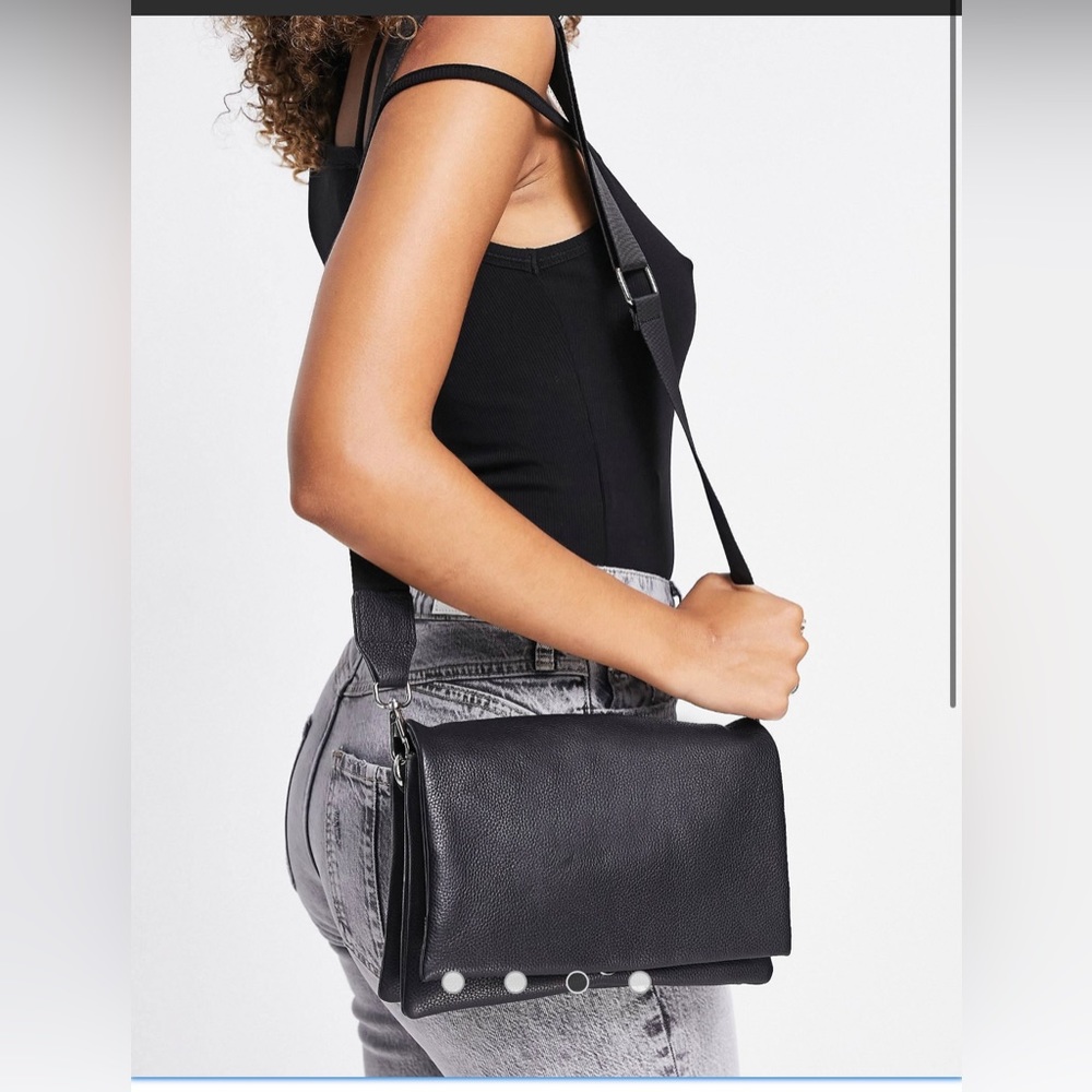 ASOS | black leather multi gusset cross body bag with wide adjustable strap